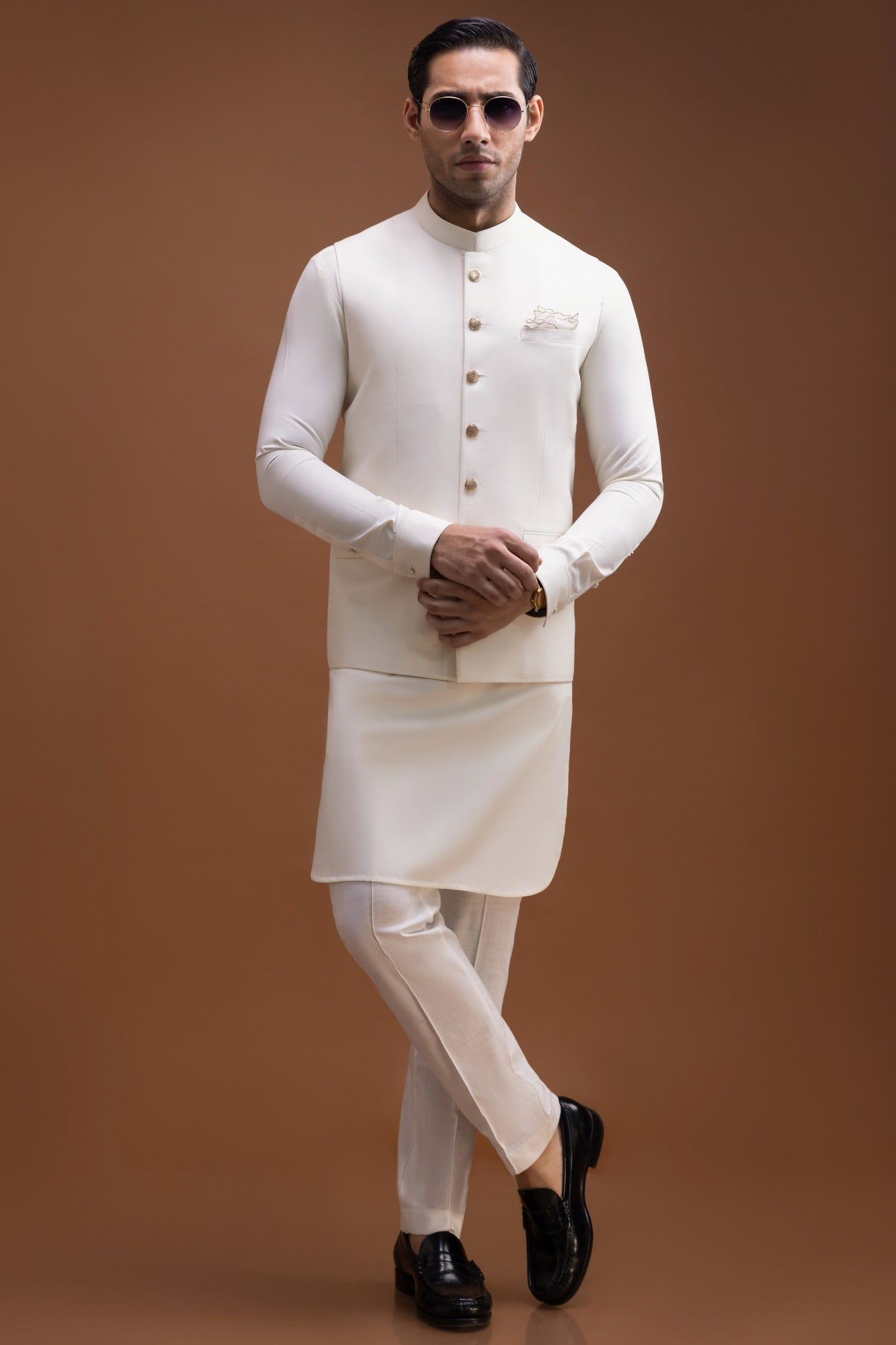 CUBA CREAM BLENDED KAMEEZ SHALWAR WAISTCOAT