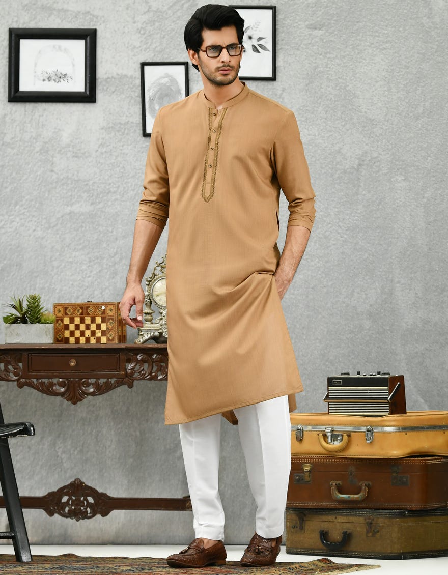 KHAKI MUSTARD COTTON KURTA JJK A 43018