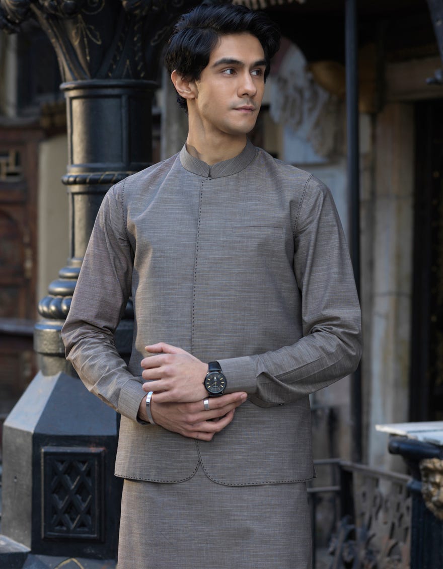Gray kurta clearance with waistcoat