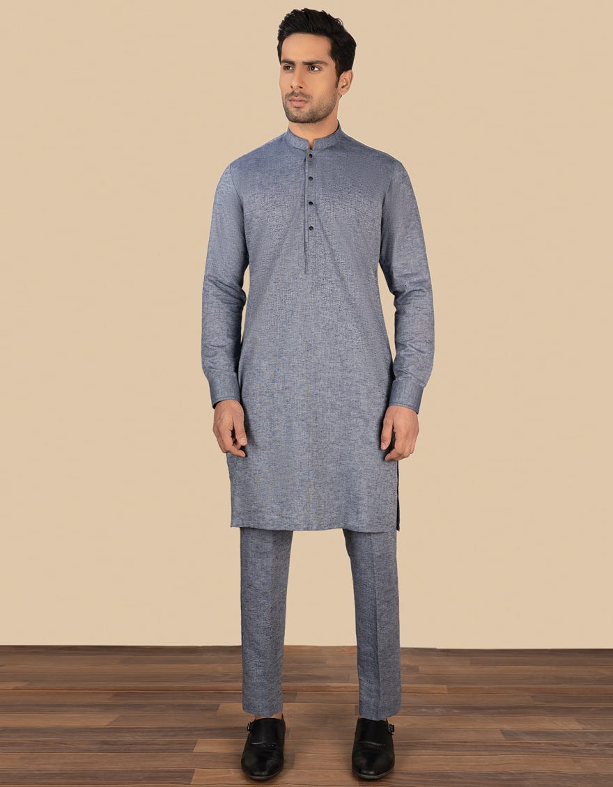 DENIM BLUE BLENDED UNSTITCHED KAMEEZ SHALWAR FABRIC JJMS 2075