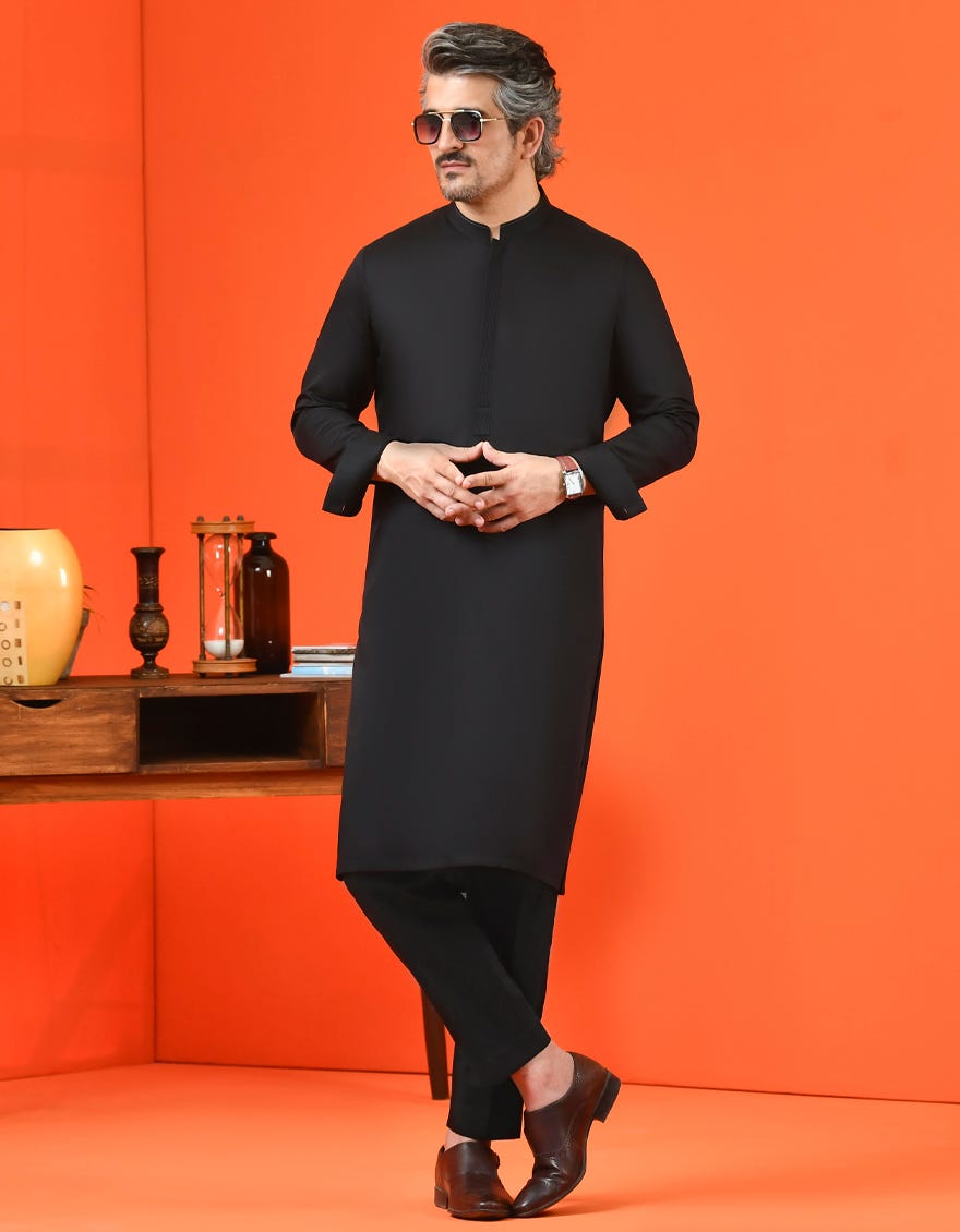 BLACK BLENDED UNSTITCHED KAMEEZ SHALWAR FABRIC JJMS 2097