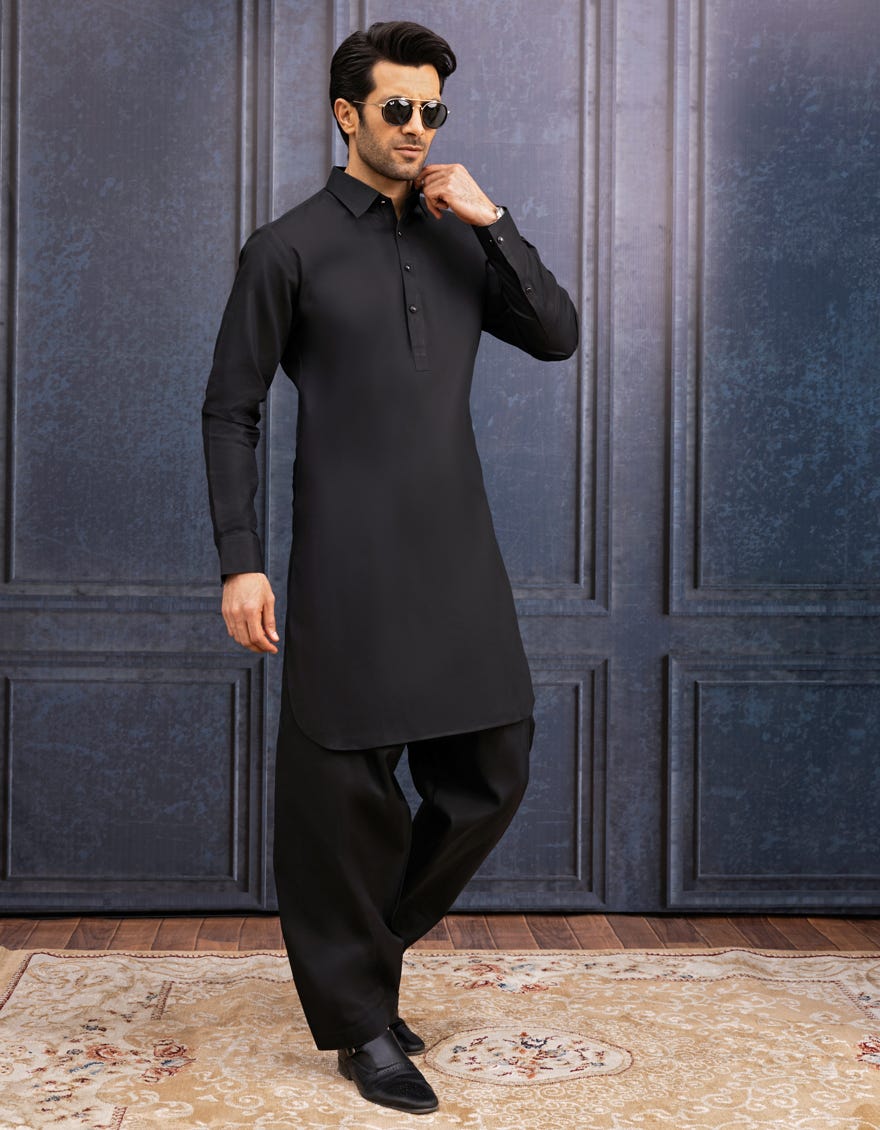BLACK COTTON UNSTITCHED KAMEEZ SHALWAR FABRIC JJMS 3001 R25