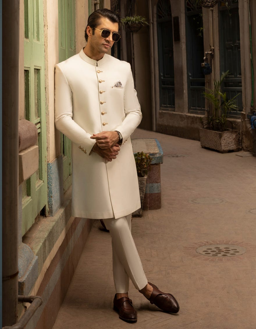 Plain best sale white sherwani