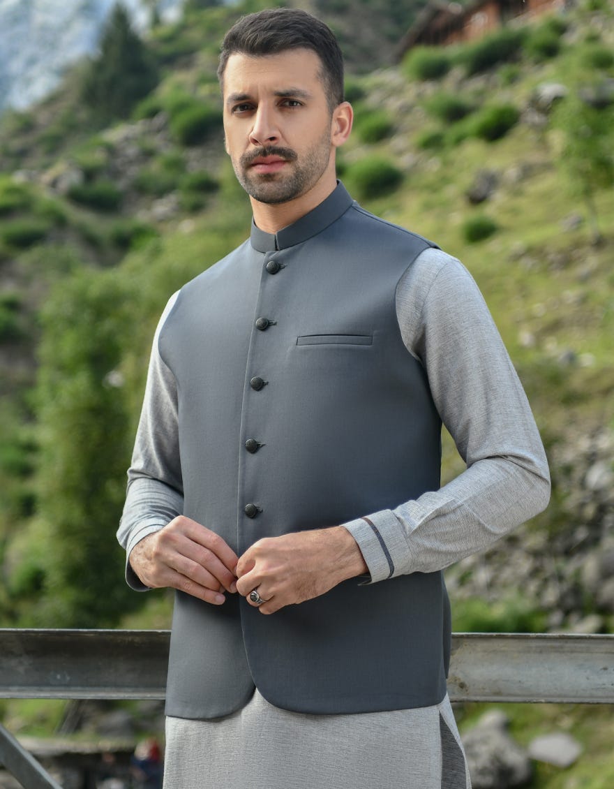 GREY SUITING WAISTCOAT JJVC 44115