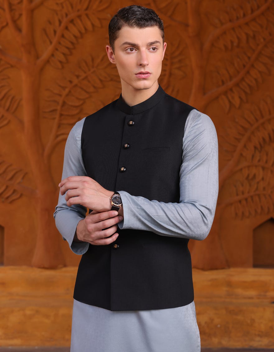 BLACK BLENDED WAISTCOAT JJVC A 48056