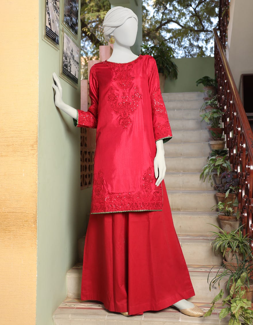 Orange Silk Front Cut Side Trail Kurti SUUDK20723